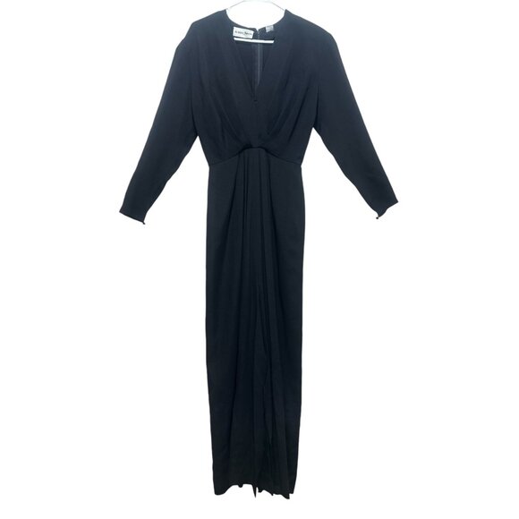 Albert Nipon Dresses & Skirts - Vintage Albert Nipon 100% Silk Long Dress 6 Black V-neck Long Sleeves Morticia